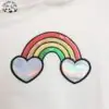 Customizable Girls Sequin Embroidered Rainbow Pullover Fleece White Hoodie with Rainbow Ribs - Image 3