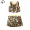 Customized Sparkling Children Clothes Gold Color Vest with Skirt  Sequin Girls Clothing Sets for 2-12T - Image 3