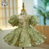 Customizable Factory Price Luxury Birthday Princess Dress Lovely Flower Girl Dress Green Sequin Tutu Dress - Image 3
