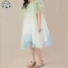 Customizable Girls' Short Sleeve Tulle Dress Gentle Ruffle Puffy Layer Fashionable Print Lace Dress - Image 3