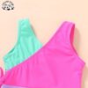 Customizable Quick Dry Elastic Girls Swimsuit Colorblock One-Shoulder Design Stylish Bow Detail Kids Swimwear with Side Bow - Image 3