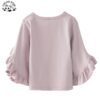 Customizable Spring Autumn Girls Pink Purple Flared Sleeve Long Sleeve T-shirt Wooden Ear Lace Sleeve Hoodie - Image 3