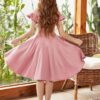New Customization Pure Sweet pink Long Frock Little Princess Kids Satin Dress for Valentine's Day - Image 3