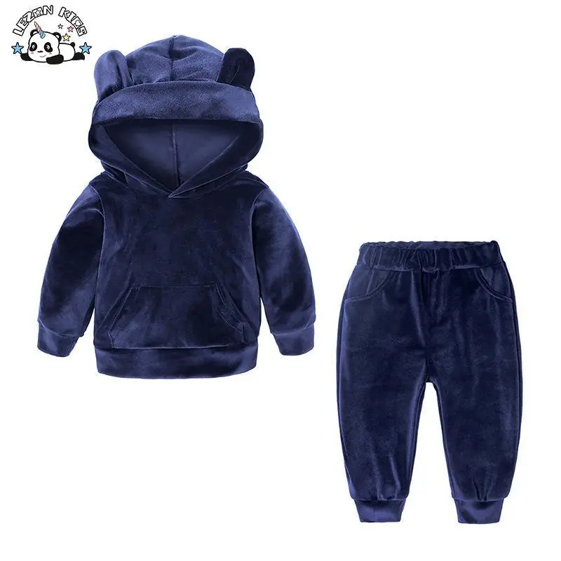 Children's Clothe Set Spring Autumn Boy's Hoodie Two-Piece Golden Velvet Girls' Sportswear - Image 3