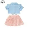 Custom Cute Faux Soft Denim Top Solid Butterfly Skirt Kids Toddler Girl Set Girls Clothing Sets - Image 3