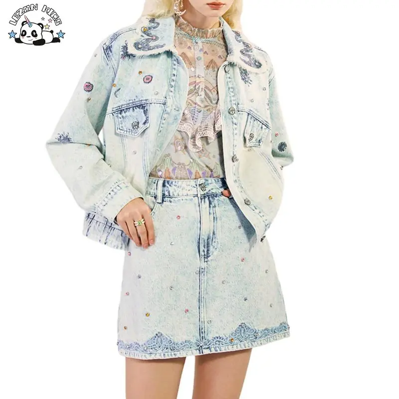 Fashion Vintage  Crystal Beads Embroidery Custom Printed Girls Jacket Washed Denim Girls Jacket - Image 3