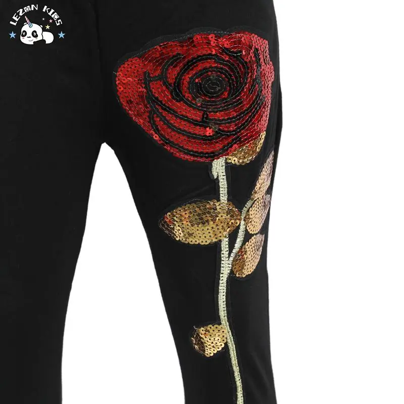 Customized Girls' Clothing Long Sleeve Sequined Flower Hoodie Sets Winter Spring Fall Girls Clothing Sets Wholesale - Image 3