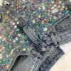 High Street Stylish Colorful Hand Sewn Crystal Rhinestone Girls Jeans Denim Shorts - Image 4