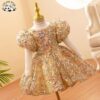 Shiny Children's Poncho Dress Little Girl Flower Child Wedding Bubble Sleeve Princess Dress Sequins Baby's 12 Month Dress - Image 4