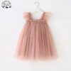 ODM Custom Tulle Princess Dress Baby Girls Solid Pattern Ruffle Decoration Summer Woolen Fabric Dress - Image 4