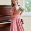 New Customization Pure Sweet pink Long Frock Little Princess Kids Satin Dress for Valentine's Day - Image 4
