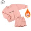 Wholesale Casual Luxury Customize logo Fleece Sweatsuit Shorts Boy Set Kids Clothing Girls Outfits - Image 4