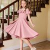 New Customization Pure Sweet pink Long Frock Little Princess Kids Satin Dress for Valentine's Day - Image 5