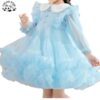 Customizable Boutique Design Long Sleeves Bow Knot Birthday pink Tulle Dresses Girls Tulle Princess Party Dress - Image 5