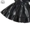 New Girls' Fashionable Black PU Leather Ruffle A-line Skirt Children's Pleated Vest Children's Skirt - Image 5