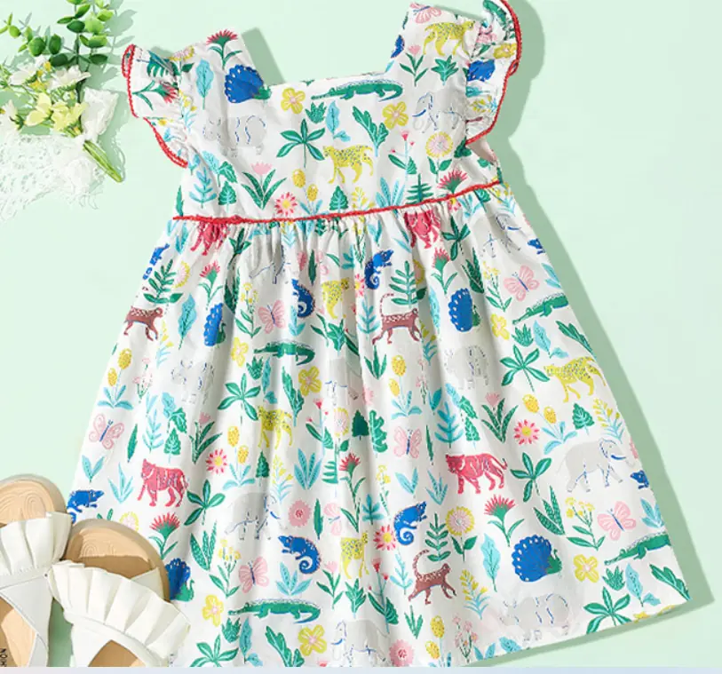 Custom Floral Printed Casual Dress Girls Knee-Length Spring Kids Clothing Beautiful Flowers Decoration for 2-14T Children - Image 3